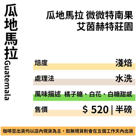 瓜地馬拉 薇薇特南果 艾茵赫特莊園 水洗