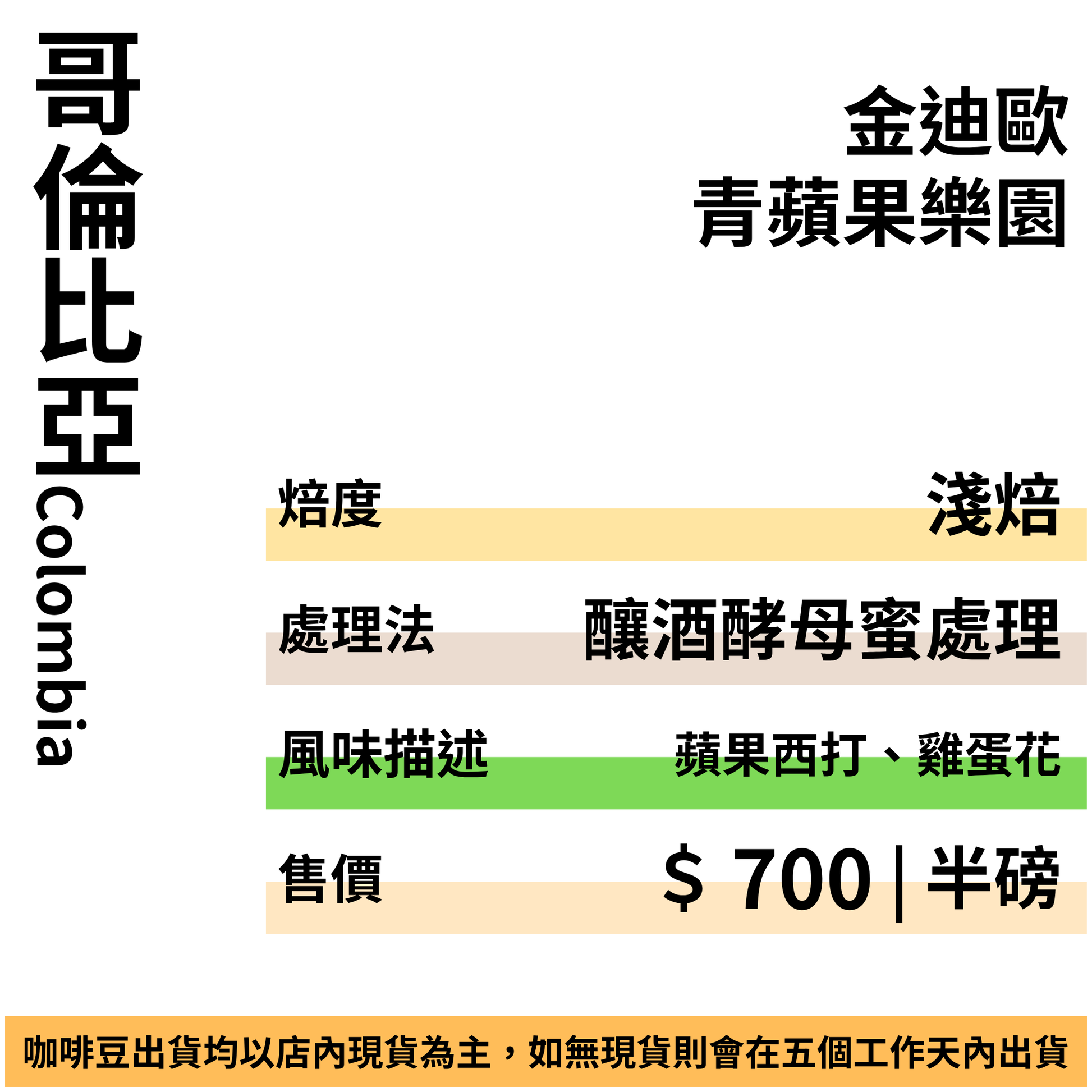 哥倫比亞 金迪奧 青蘋果樂園 釀酒酵母蜜處理