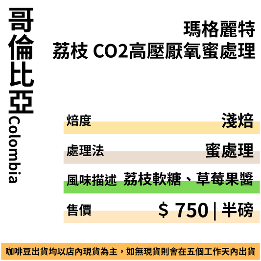 哥倫比亞 瑪格麗特 荔枝 CO2高壓厭氧蜜處理